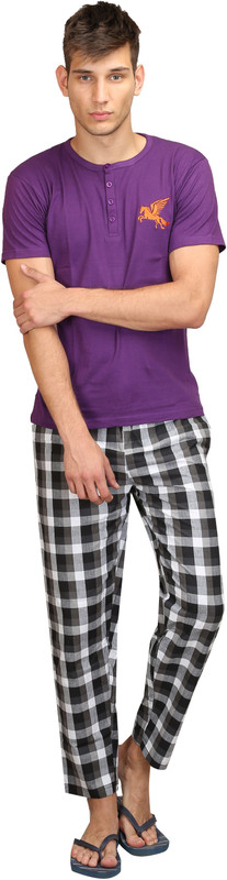 Rightshape Men Woven, Checkered Purple Top & Pyjama Set Rightshape Men Woven, Checkered Purple Top & Pyjama Set