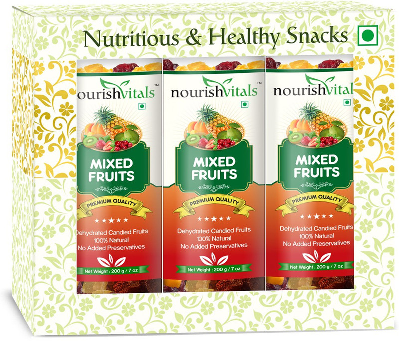 NourishVitals Nutritious(Dehydrated Fruits) Mixed Dried Fruits Apricots, Gooseberry, Almonds, Cranberries(3 x 66.67 g)