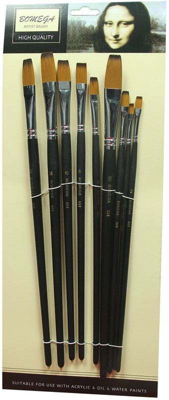 bomega Bomega Flat Artist Paint Brush Set Of 9(Set of 1, Black)