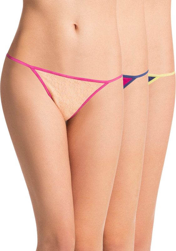 PrettySecrets Women Thong Blue, Pink, Beige Panty(Pack of 3)