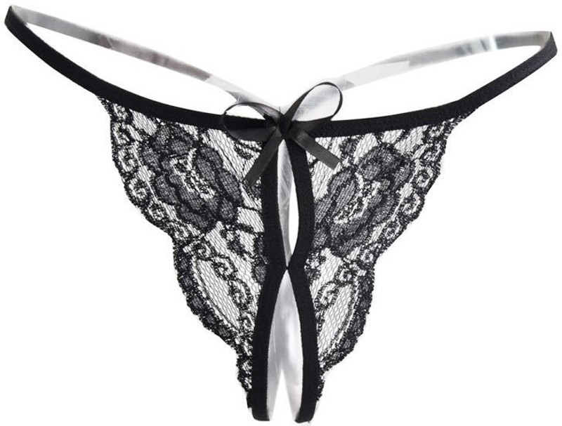 Luxemburg Black Crotchless String Women Thong Black Panty(Pack of 1)