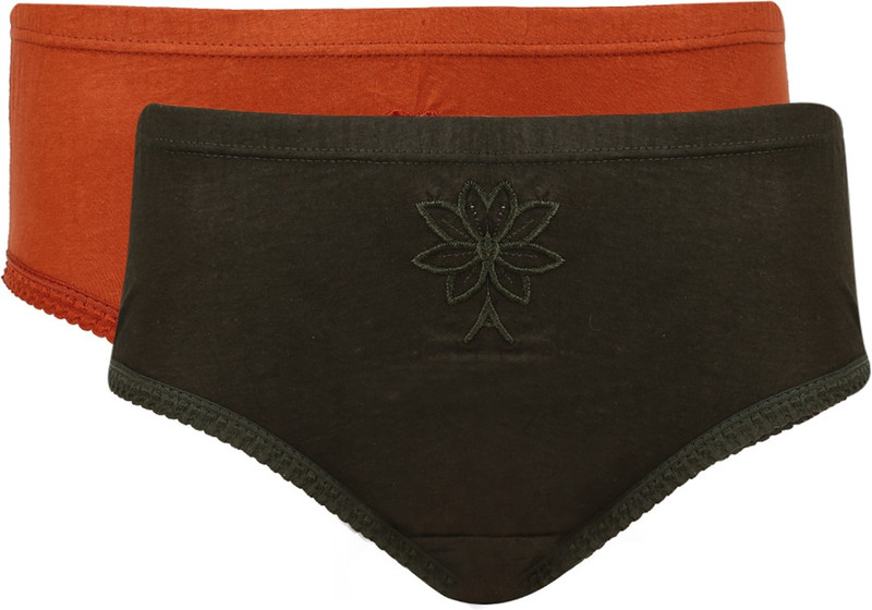 Vaishma Embroidered-DORDGN Women Hipster Dark Green, Orange Panty(Pack of 2)