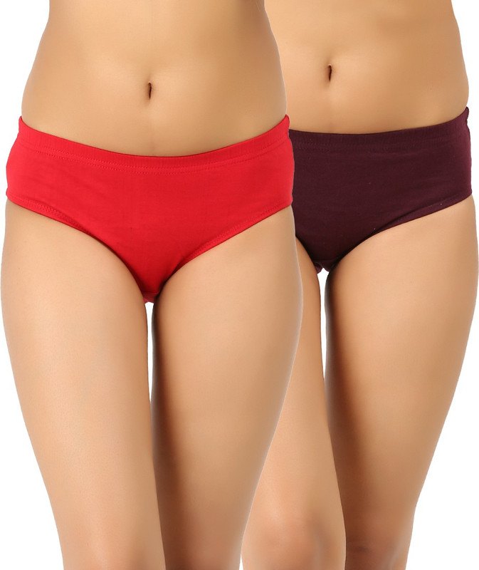 Vica Pota Women Hipster Red, Brown Panty(Pack of 2)