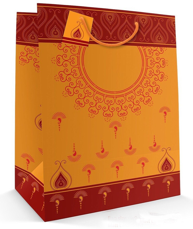 Paper Bag Zone Printed Party Bag(Yellow, Orange, Pack of 10)