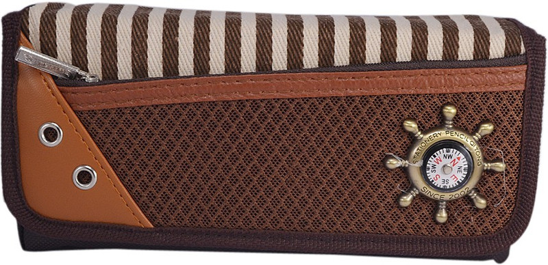 Saamarth Impex Gadgets Compass Art Fabric Pencil Box(Set of 1, Brown, White)