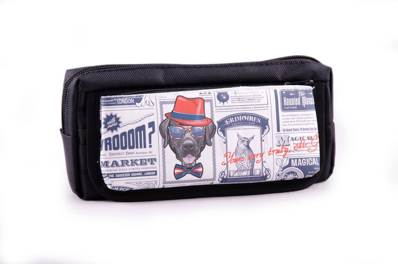 Chrome Printed Newsprint Art Polyester Pencil Box(Set of 1, Black)