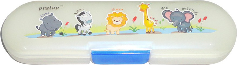 Pratap Hy Choice Junior Lippo, Zebru, Simba, Gefri, Elefriends Art Plastic Pencil Box(Set of 1, Cream, Blue)