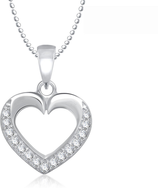 Meenaz Royal Heart Design Rhodium Cubic Zirconia Alloy Pendant