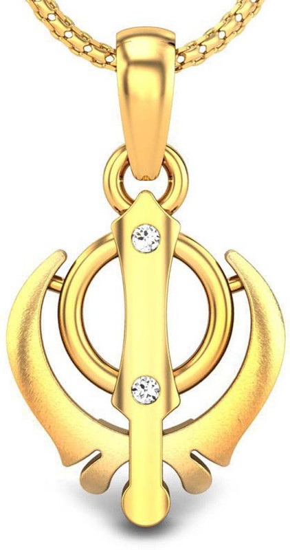 Kataria Jewellers Khanda Guru Nanak Sikh 14kt Diamond Yellow Gold Pendant