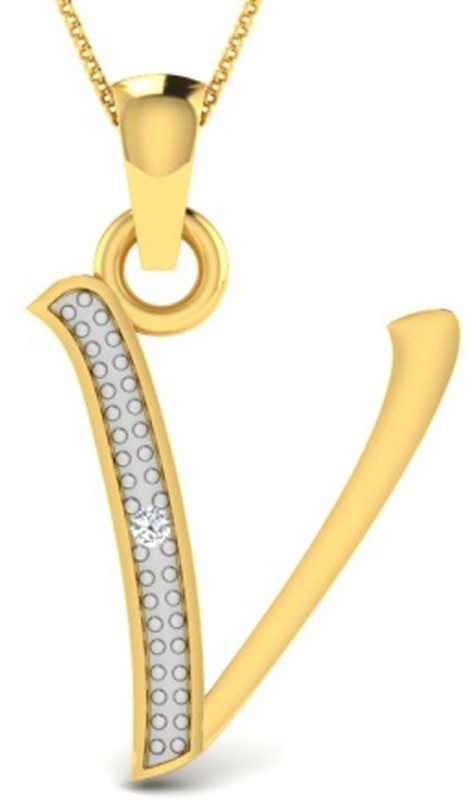 Kataria Jewellers Letter V 14Kt BIS Hallmarked Gold Alphabet Initial Yellow Gold Plated 14kt Diamond Yellow Gold Pendant