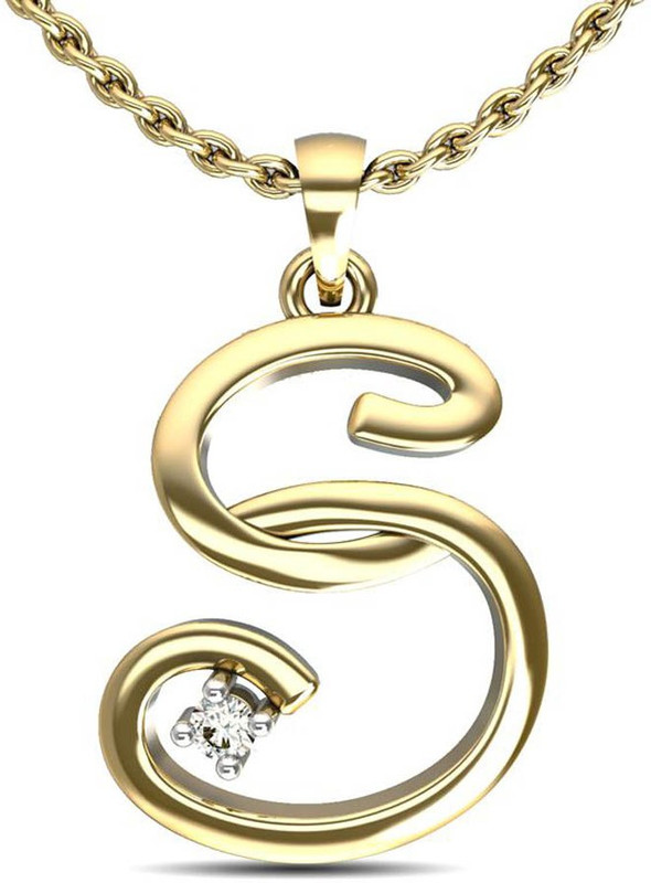 Kataria Jewellers Letter S 92.5 BIS Hallmarked Silver Alphabet Initial Yellow Gold Plated Diamond Silver Pendant
