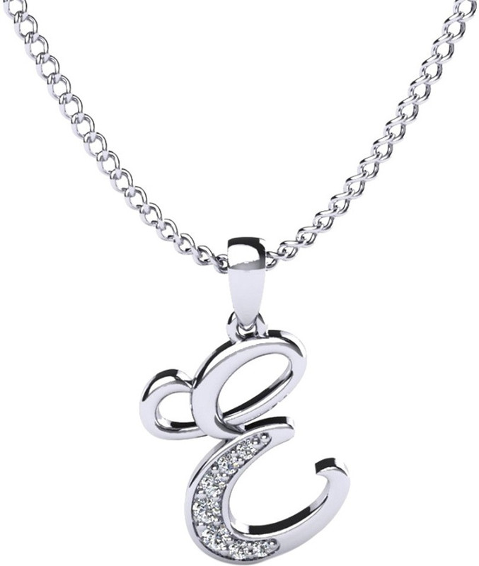 Kataria Jewellers Letter E 92.5 BIS Hallmarked Silver Alphabet Initial White Gold Plated Silver Pendant