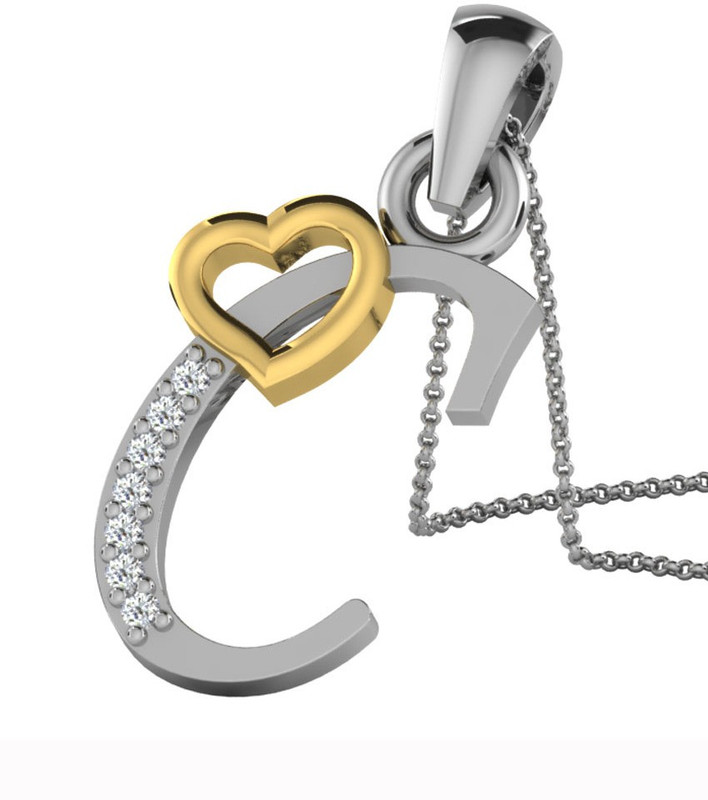 Kataria Jewellers Letter C 92.5 BIS Hallmarked Silver Alphabet Initial White Gold Plated Silver Pendant