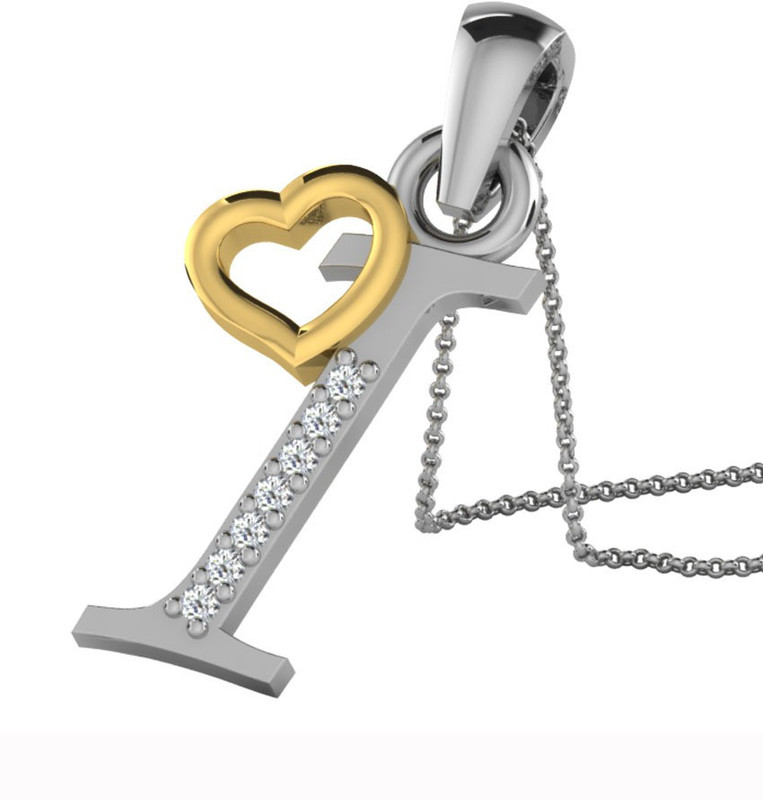 Kataria Jewellers Letter I 92.5 BIS Hallmarked Silver Alphabet Initial White Gold Plated Silver Pendant