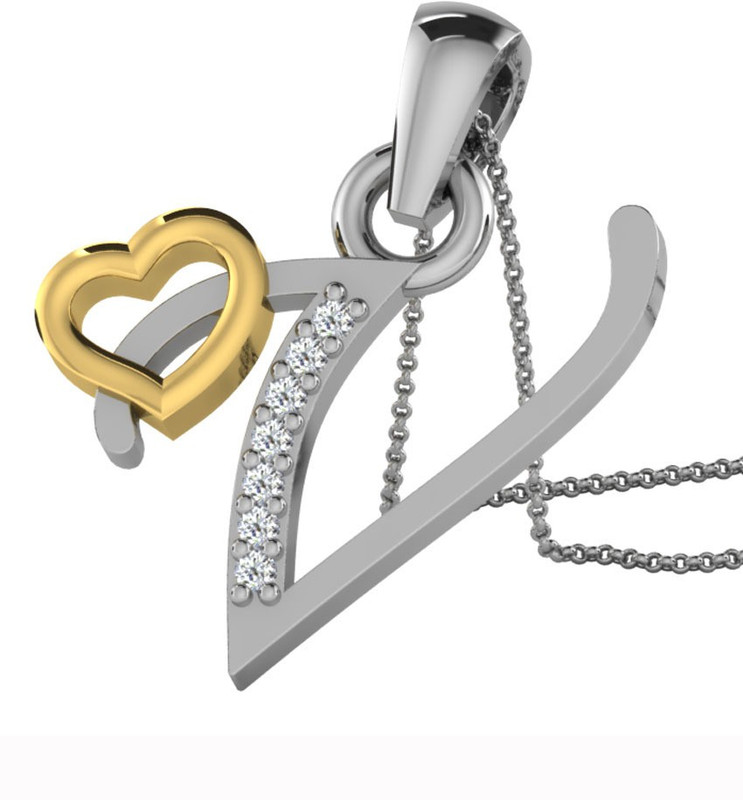 Kataria Jewellers Letter V 92.5 BIS Hallmarked Silver Alphabet Initial White Gold Plated Silver Pendant