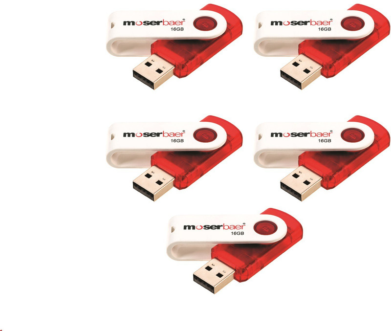 Moserbaer Pack - 5 Swivel 16 GB Pen Drive(Red)