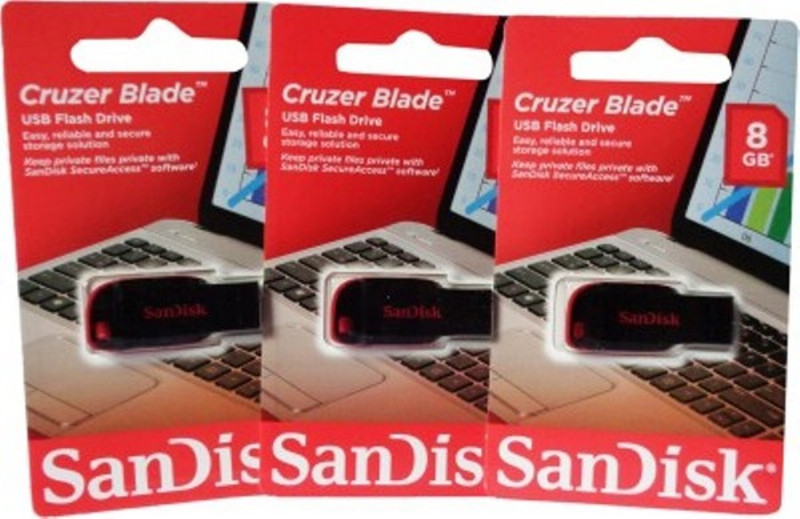 SanDisk 8gb Pen Drive Cruzer Pack Of 3 8 GB Pen Drive(Multicolor)