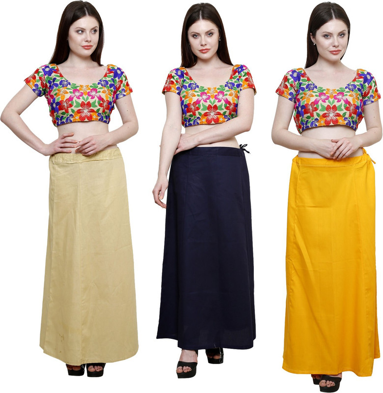 Pistaa Beige, Navy Blue and Mango Yellow Cotton Blend Petticoat(XL) Pistaa Beige, Navy Blue and Mango Yellow Cotton Blend Petticoat(XL)