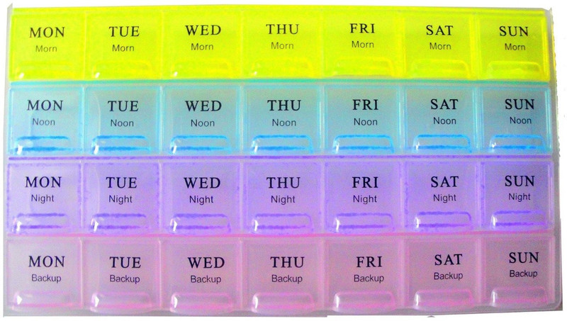 Bulfyss 4 Week 3600 Manual Pill Organiser(Multicolor) RS.169 (50.00% Off) - Flipkart