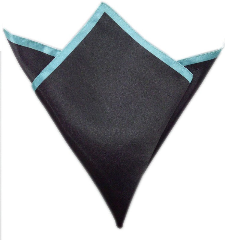 Blacksmithh Carbon Tipped Turquoise Solid Satin Blend Pocket Square