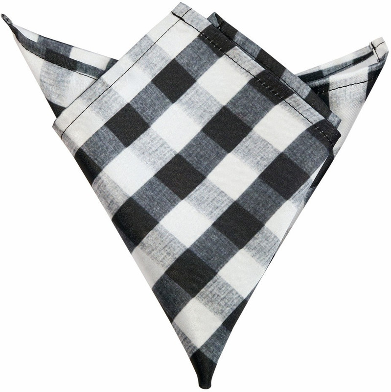 Blacksmithh Black And White Husk Checks Printed Design Checkered Satin Blend Pocket Square