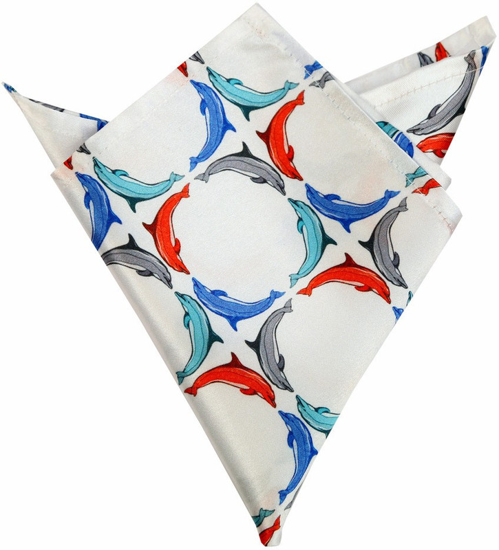 Blacksmithh Multi Dolphins Printed Design Animal Print Satin Blend Pocket Square