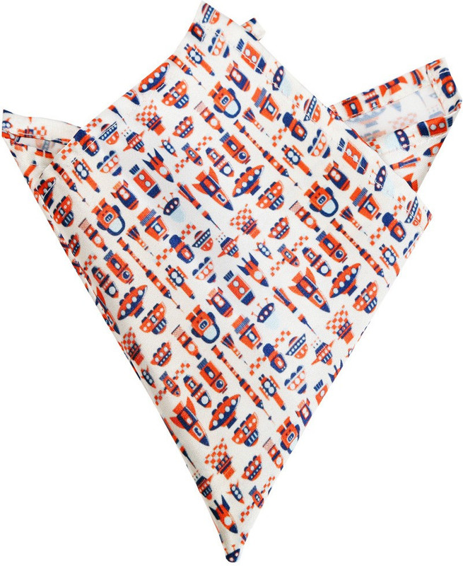 Blacksmithh Tiny Rockets Cream Printed Design Graphic Print Satin Blend Pocket Square