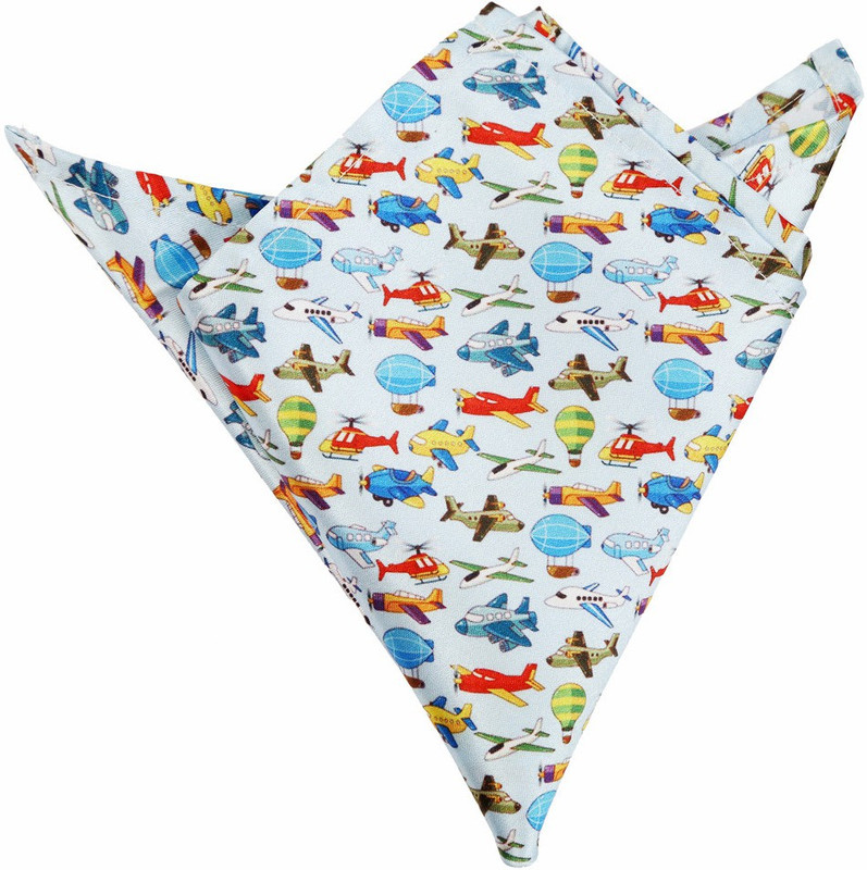 Blacksmithh Aeroplanes Cartoon Printed Design Graphic Print Satin Blend Pocket Square