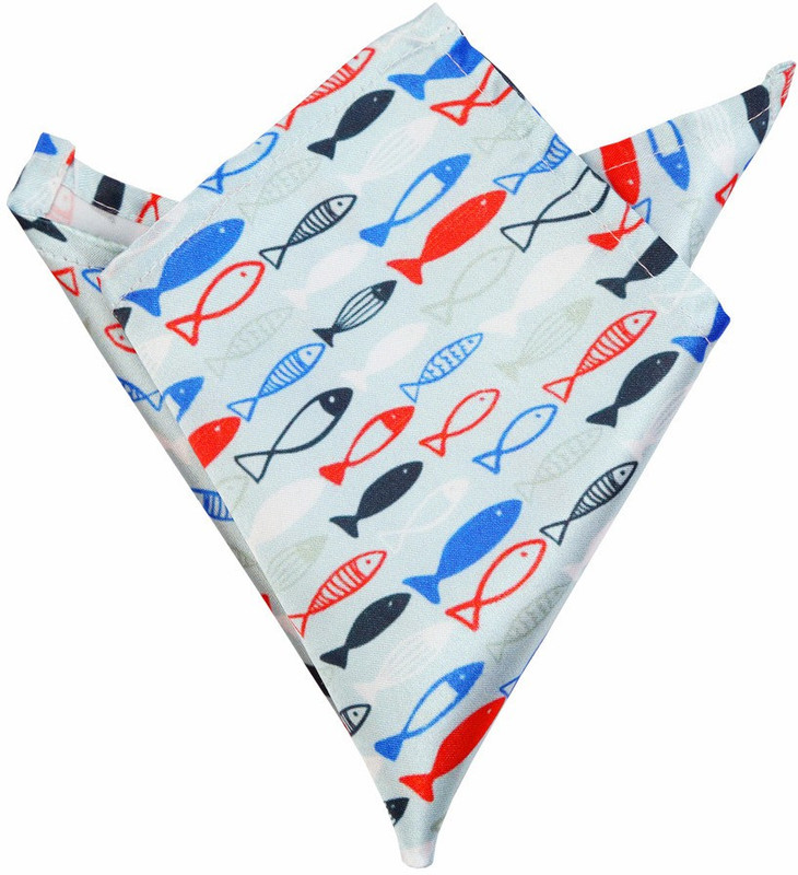 Blacksmithh Fishes Turq Printed Design Animal Print Satin Blend Pocket Square