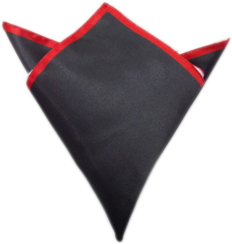 Blacksmithh Carbon Tipped Red Solid Satin Blend Pocket Square