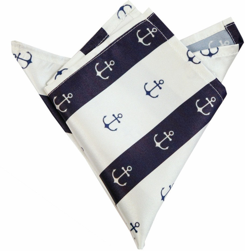 Blacksmithh Anchors Navy Printed Design Graphic Print Satin Blend Pocket Square