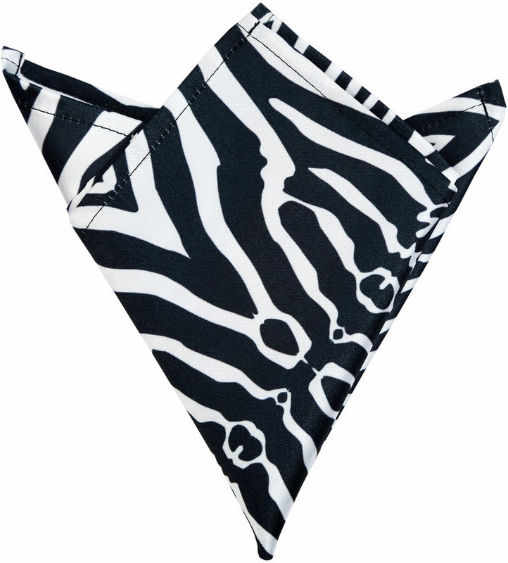 Blacksmithh Black And White Zebra Printed Design Animal Print Satin Blend Pocket Square