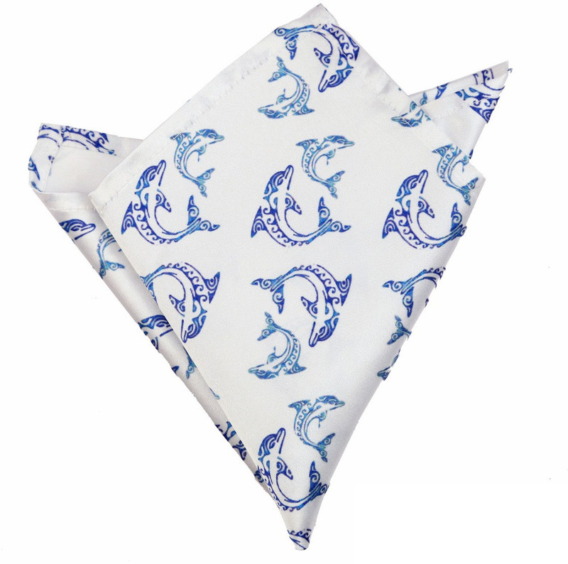Blacksmithh Blue Dolphins Printed Design Animal Print Satin Blend Pocket Square