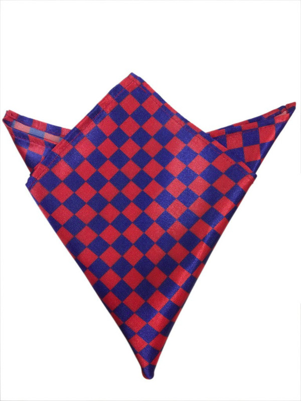 Blacksmithh Flags Red Checkered Satin Blend Pocket Square