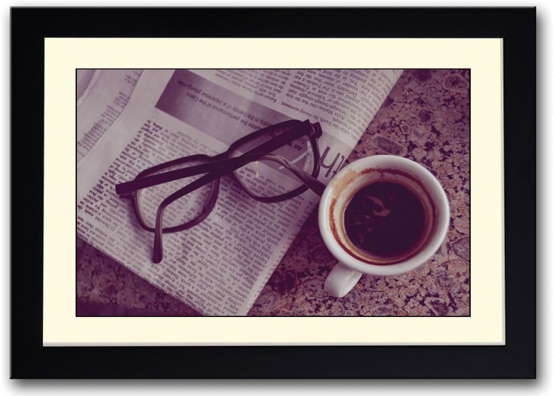 Newspaper Coffee and Glasses Fine Art Print(14 inch X 20 inch, Framed)