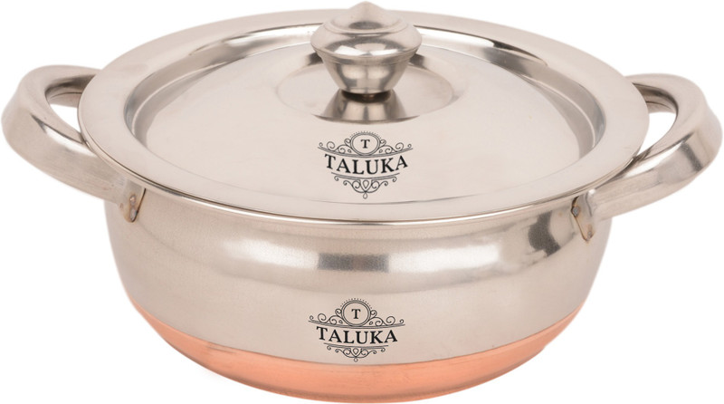TALUKA (13.5" x 8.5" Inches)Stainless Steel Copper Bottom Belly Handi / Pot Steel Inside Handi 1 L with Lid(Stainless Steel)