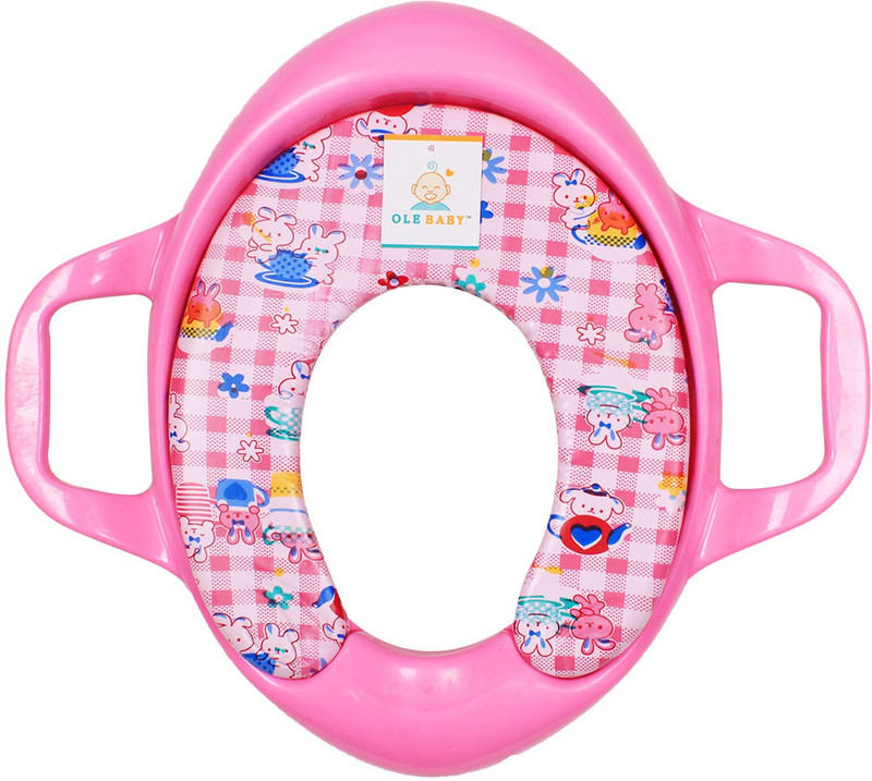 Ole Baby Bunny Checks Flower Padded, Soft, and Durable,Full Cushion Assorted Trainer With Handle Potty Seat(Pink)
