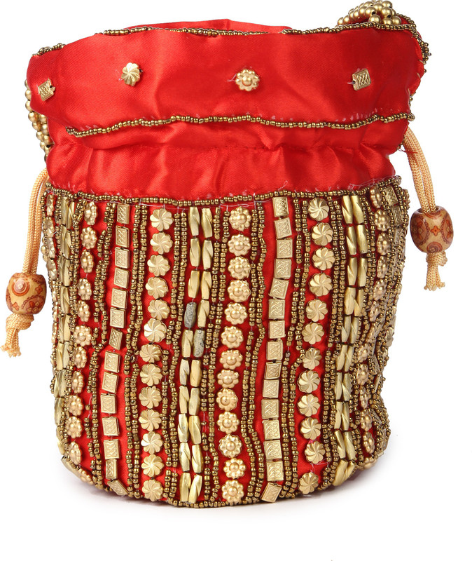 Kleio Ethnic Zari Potli Potli(Red, Gold)
