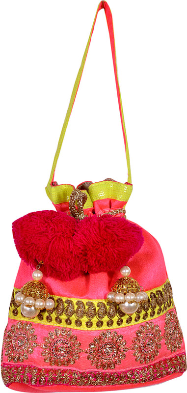 Saaraa Fuschia Pom Pom Potli(Pink)