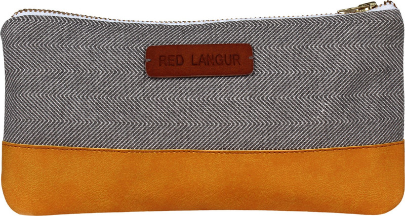 Red Langur Faux Leather & Canvas Designer Pencil Pouch Pouch(Multicolor)