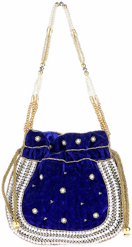 Home N Mee Blue Pearl Velvet Potli(Blue)