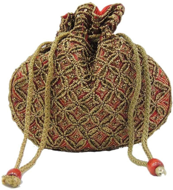 Ruhi's Creations Ethnic 02 Potli(Red, Gold)