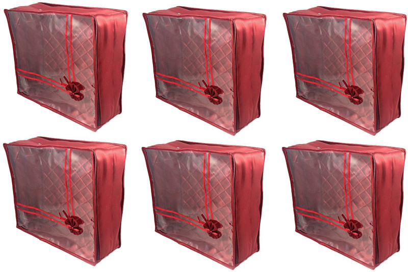 Annapurna Sales Maroon Satin Large Saree Cover - Set of 6 Pcs. Pouch(Maroon)