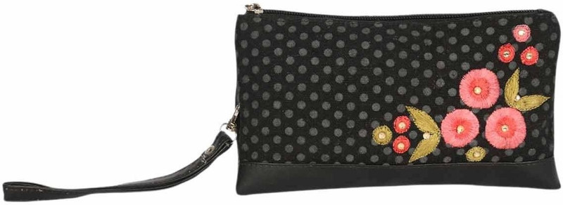 Pick Pocket Poppy Polka Wristlet(Black)