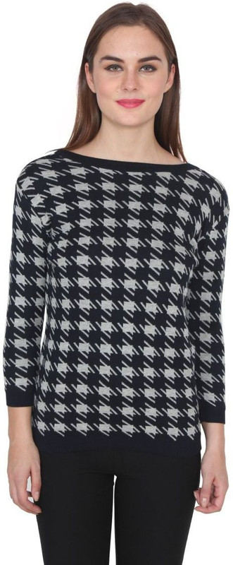 TeeMoods Round Neck Houndstooth Women Pullover