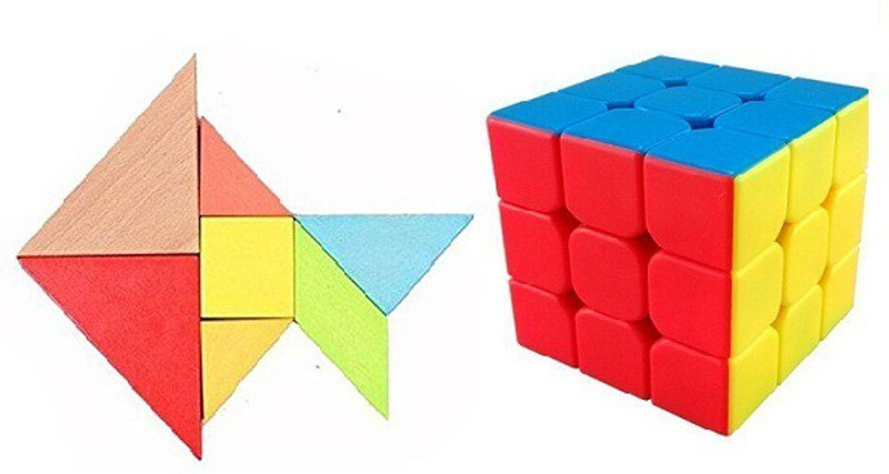 Mayatra's Combo Of Magic Rubik Cube & Creative Educational Tangram Puzzle (3x3x3 & Tangram ) (2 Pieces)(2 Pieces)