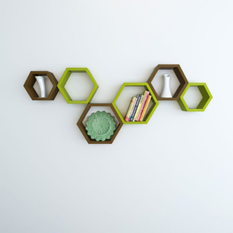 Usha Furniture Wooden Wall Shelf(Number of Shelves - 6, Brown, Green)