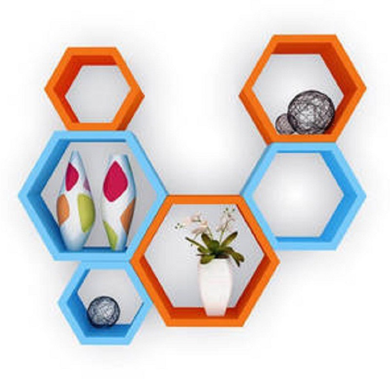 Wallz Art Hexagon Shape MDF Wall Shelf(Number of Shelves - 6, Blue) RS.1494 (77.00% Off) - Flipkart