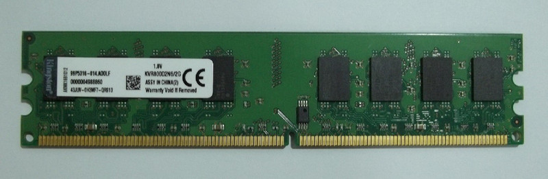 Kingston DIMM DDR2 2 GB (Single Channel) PC DRAM (KVR800D2N6/2G)(Green) RS.1999 (62.00% Off) - Flipkart