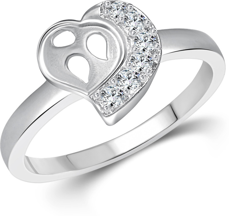 Vighnaharta Curve Heart Alloy Cubic Zirconia 18K White Gold Plated Ring